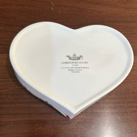 🎄VTG 1990s Christopher Stuart Little Drummer Bear Bone China Heart Trinket Dish - Picture 6 of 7